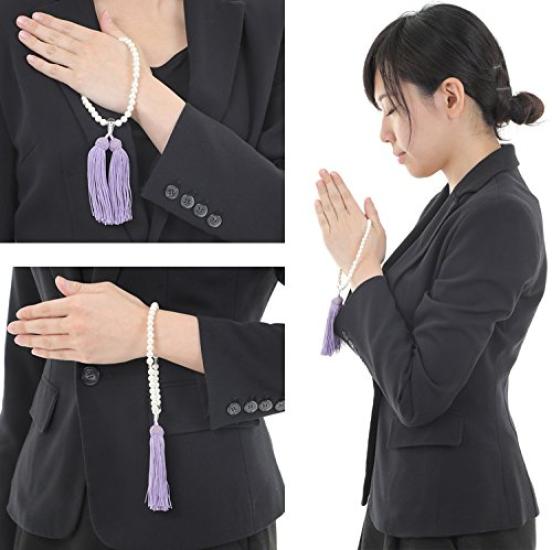 Sakuya Buddhist Prayer Beads for Women, Includes Prayer Beads Bag, Kyoto Pearl, Crystal, and Rose Quartz, Perfect for Funerals, Memorial Services,