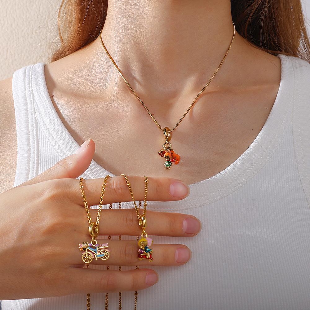 Retro Style Dripping Oil DIY Girl Fox Pendant Necklace Cute Versatile Heavy Industry Design Jewelry Woman