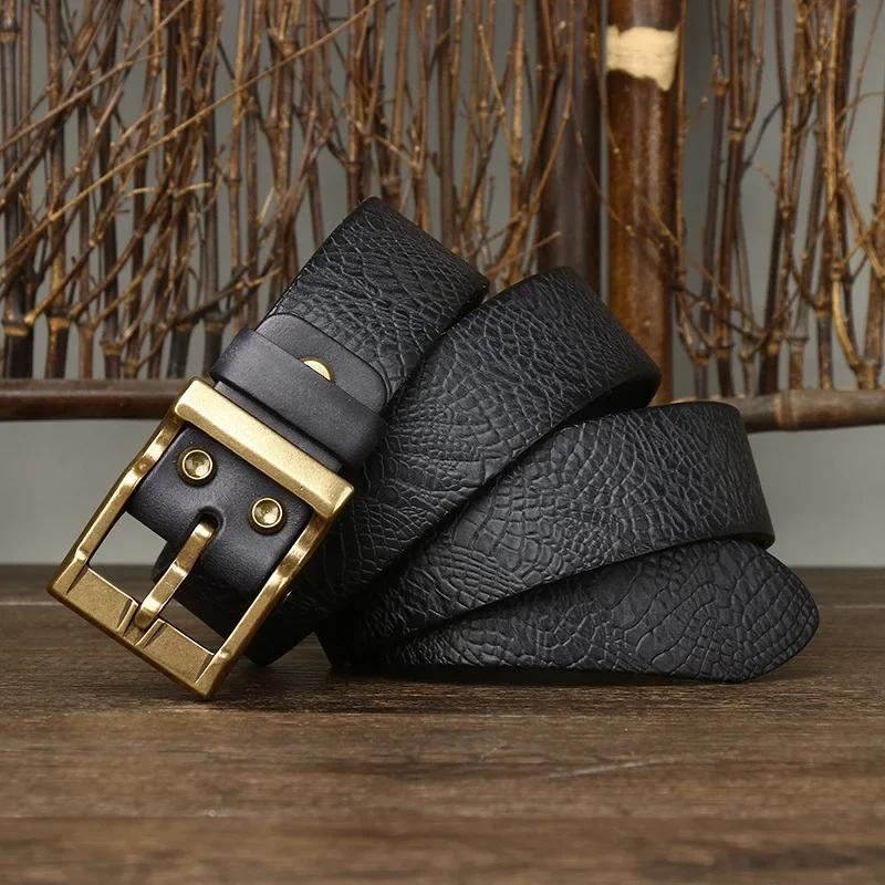 3.8 Široké Pásky z Pravé Hovězí Kůže pro Pánské Džíny Vysoké Kvality S Mosaznou Sponou Pás Cowboy Pás Módní Designér pro Muže
