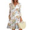 Women's Fashionable V-Neck Button Seven Part Cuff Pocket Floral Dress