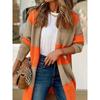 Neuer Herbst- und Winter-Strickcardigan für Damen mit kontrastfarbigen Streifen, lässig, mittellang, schulterfrei