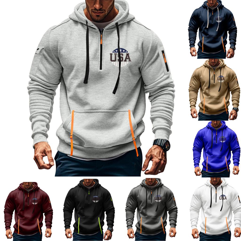 Pánská mikina s potiskem Mikina s kapucí na zip Kapsa na paži Cardigan Pánská sportovní mikina s kapucí velkých velikostí