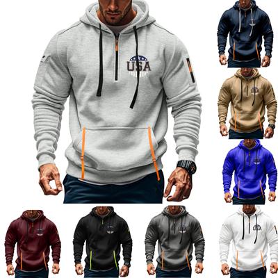 Men's Printed Sweatshirt Hoodie Zipper Arm Pocket Cardigan Men's Sports Large Size Casual Hoodie