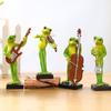 Resins Frogs Musician Statue Cartoon Animal Figurine Sculpture for Home Office Desktop Decors and Artistic Ornament