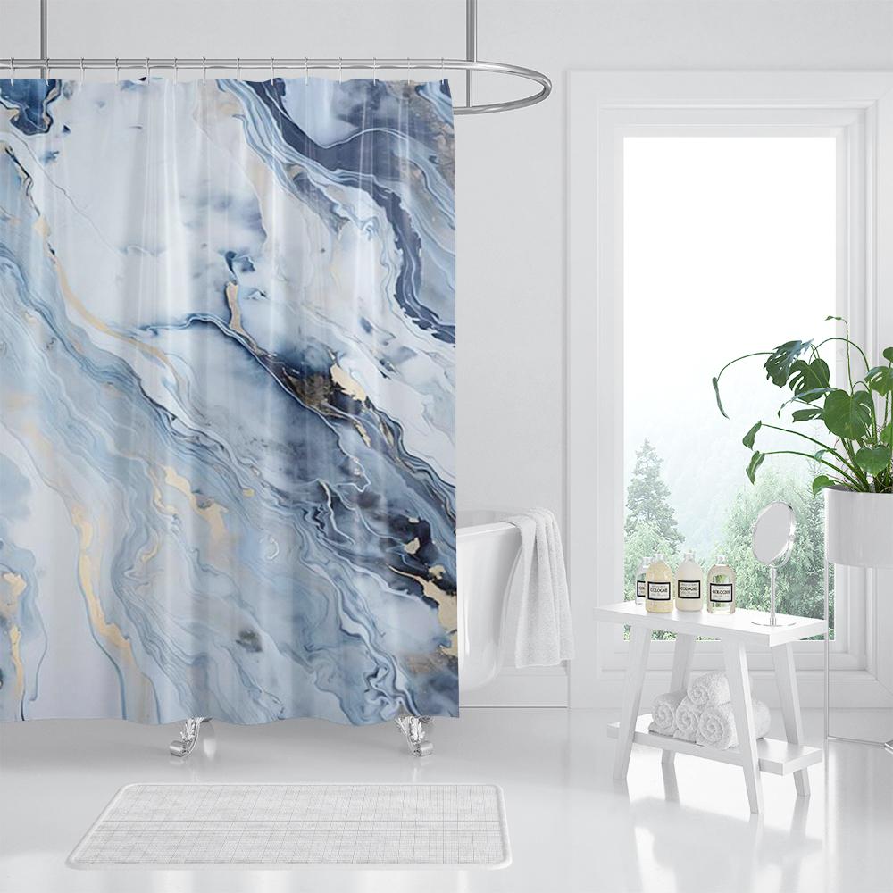 Abstract Marble Shower Curtains Creative Geometric Design Blue Purple Watercolor Print Bath Curtain Modern Fabric Bathroom Decor