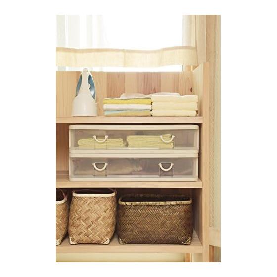 Sanko Plastic Clothes Storage Thin Wide Elpis Width 61 X Depth 40.3 X Height 13.4cm Soft Beige