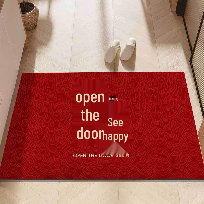 Red Festive Non-slip Water-absorbing Entryway Door Mat