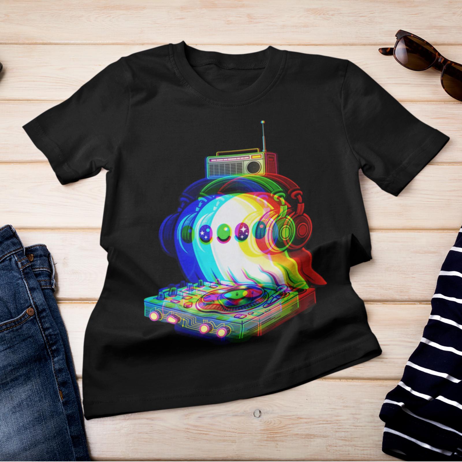 DJ Ghost T-Shirt Retro Neon Halloween Rave Music Festival Graphic Tee XXL