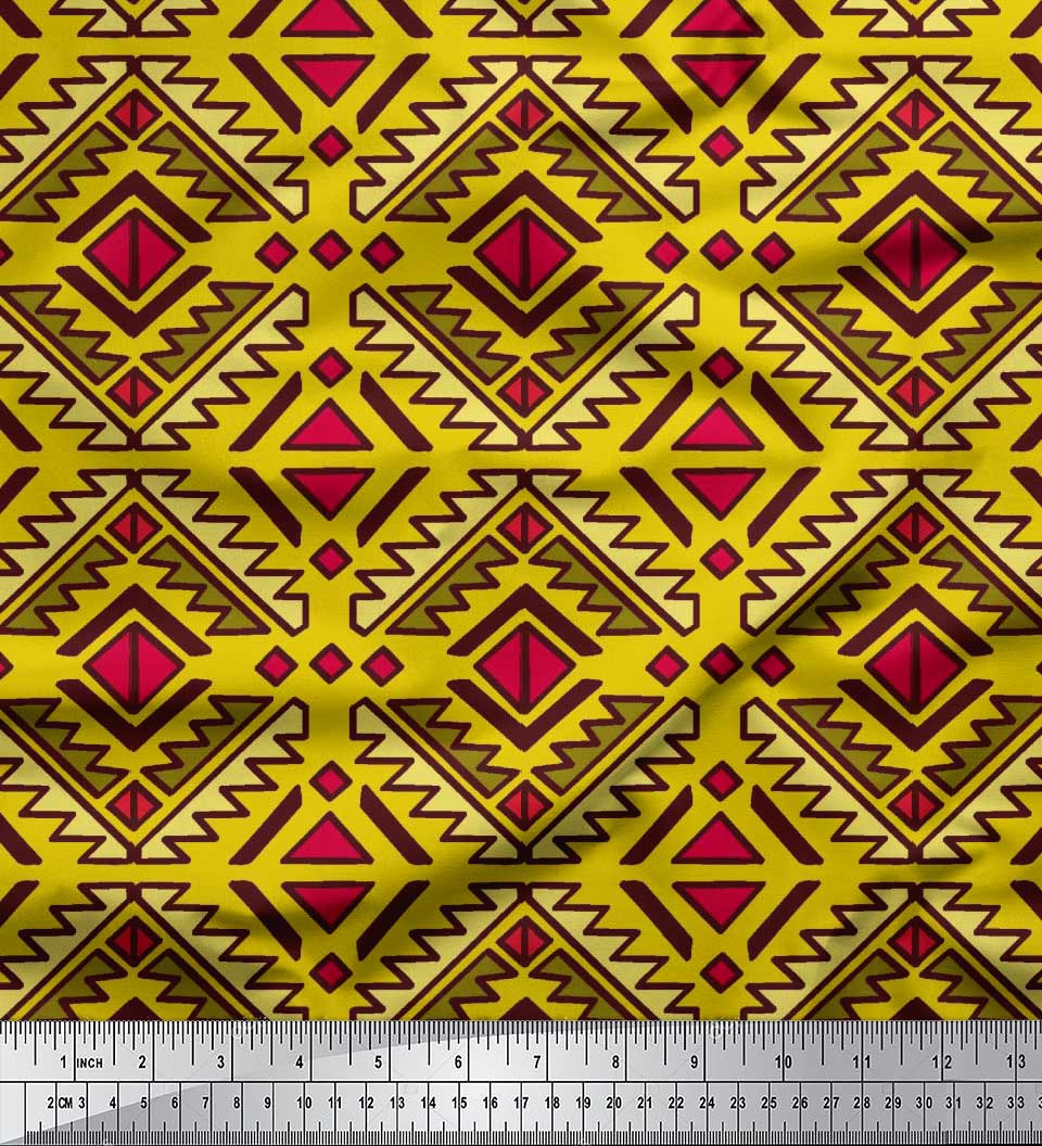 

Етнічна південно-західна тканина Soimoi, японська креп-сатин, принти на метр 42 дюйми 42 Inch Wide - Poly Crepe жовтий