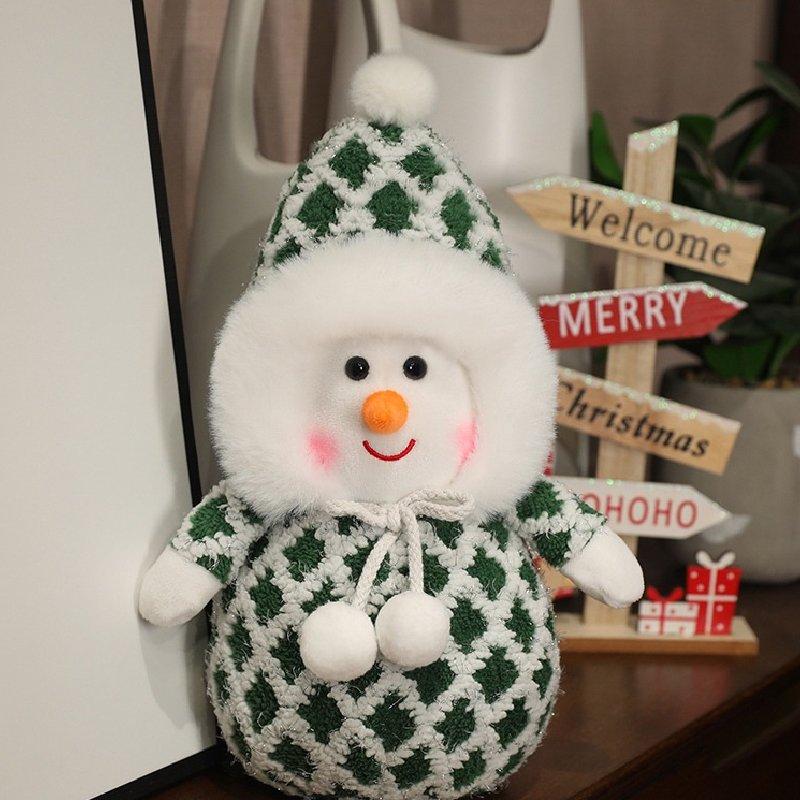 

Snowman Plush Christmas Toy Doll Pillow Room Decorated Ornaments Gifts Children Green Grid