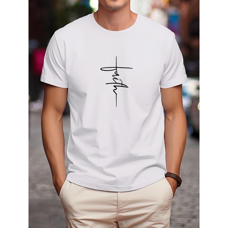European Size T24-T240505-M Faith-Vertical 180G Men'S Short-Sleeved Print T-Shirt