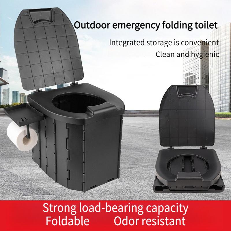 Folding Camping Toilet Collapsible Portable Adults Folding Toilet with Lid for Outdoor Camping Hiking Road Trips Heavy Duty