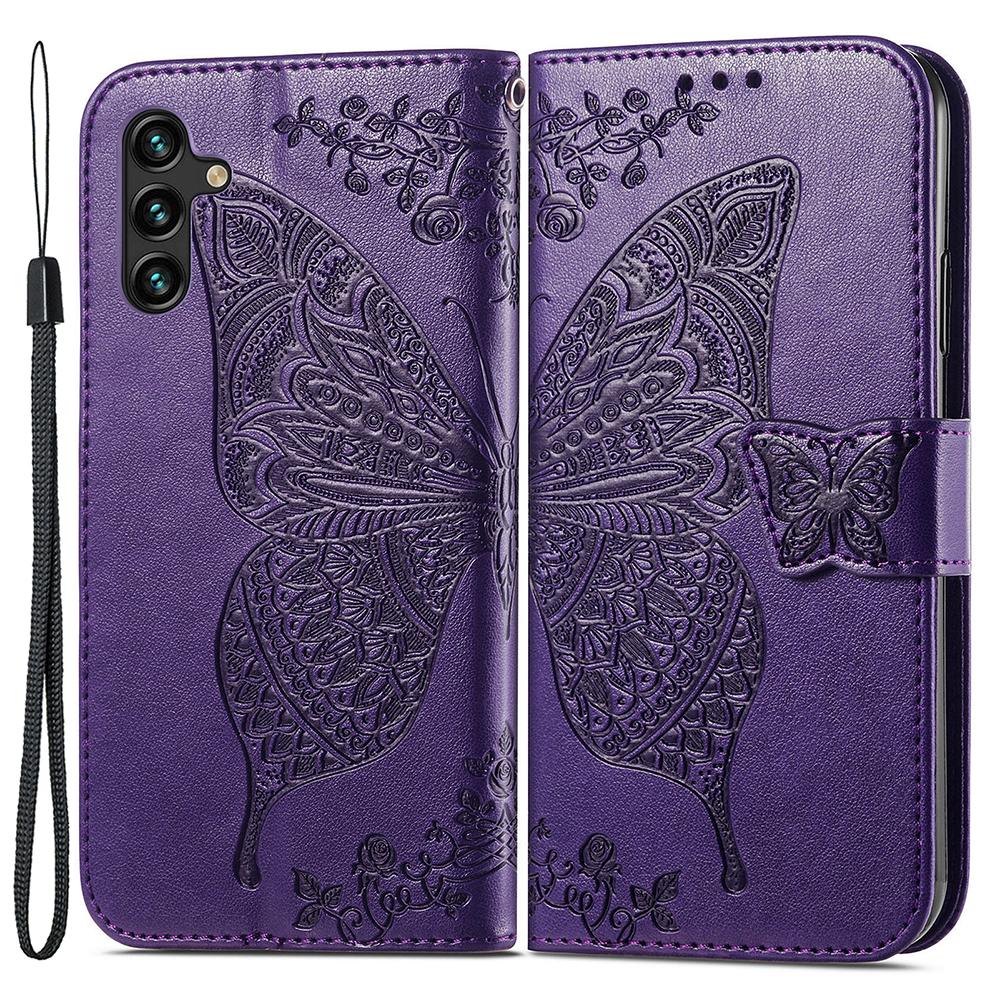 For Samsung Galaxy A24 4G (162.1 x 77.6 x 8.3mm) Stand Wallet Case PU Leather Butterfly Imprinted Flip Phone Cover