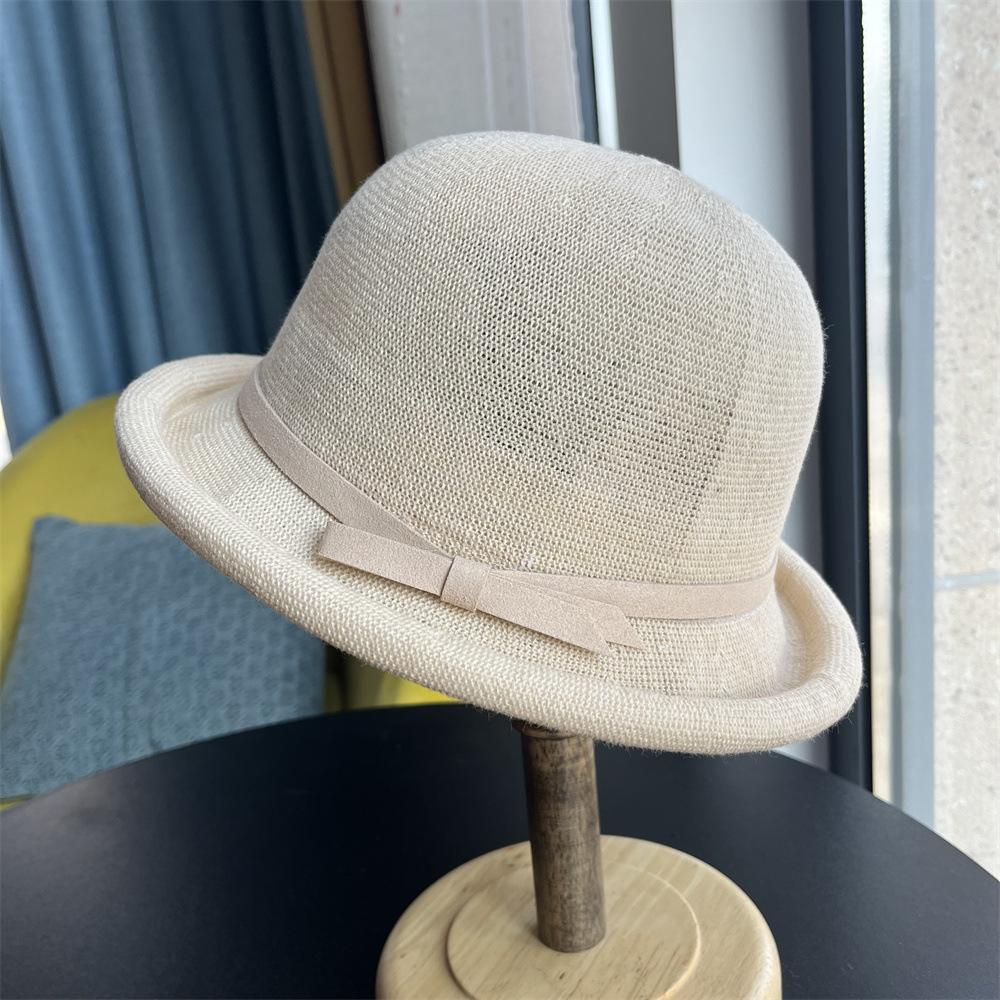 Andningsbar solhatt i bomull och linne dam retro kupolhatt mångsidig fiskarhatt basinhatt solskydd solhatt