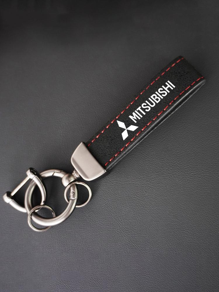 1PC Metal Suede Keychain Horseshoe Buckle Car Emblem Key Ring Pendant Fit For Mitsubishi Lancer Asx Outlander Pajero L200 Galant