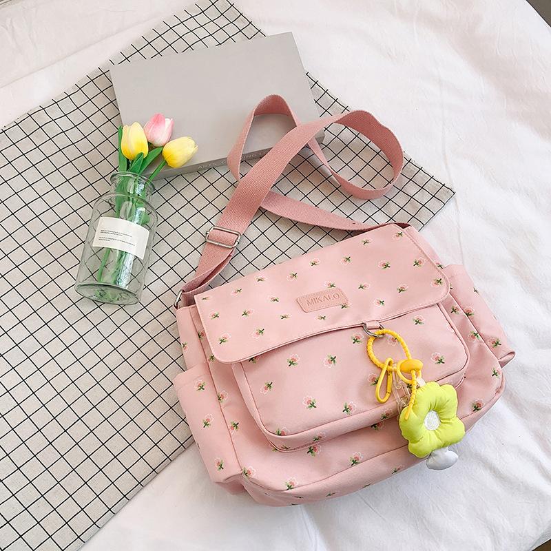 

Женская сумка большой вместимости с цветочным узором, сумка через плечо, холщовая дорожная сумка для покупок, школьная сумка для школьников 34x9x27cm розовый