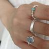 Bohemian Retro Opal Rings for Women Curved Matte Metal Beaded Ring Personality Index Finger Jewelry Accessories Gift