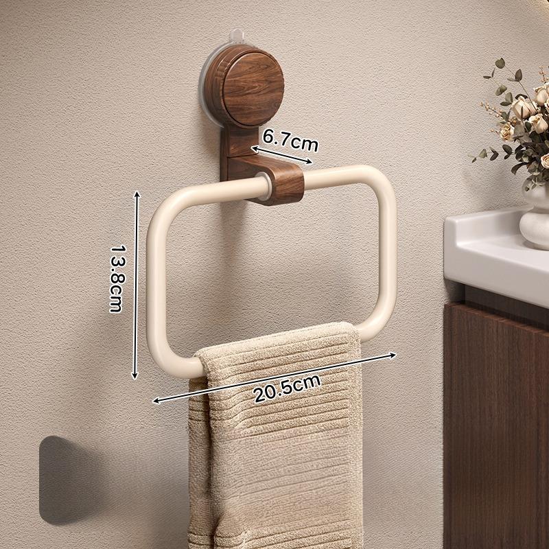Suction Cup Walnut Towel Rack Medieval Style Punch-free Wall-mounted Bathroom Towel Ring Bathroom Towel Hanging Rack