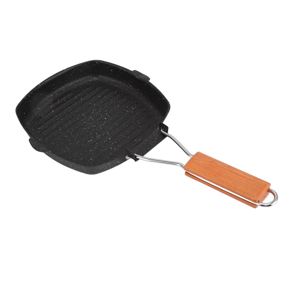 Pfanne Outdoor Haushalt Klappbar Buchenholzgriff Energiesparend Antihaft Streifen Steak Spezialpfanne Grillpfanne