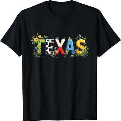 TEXAS Retro Vibes Text Design Bold Colors & Shining Stars T-Shirt