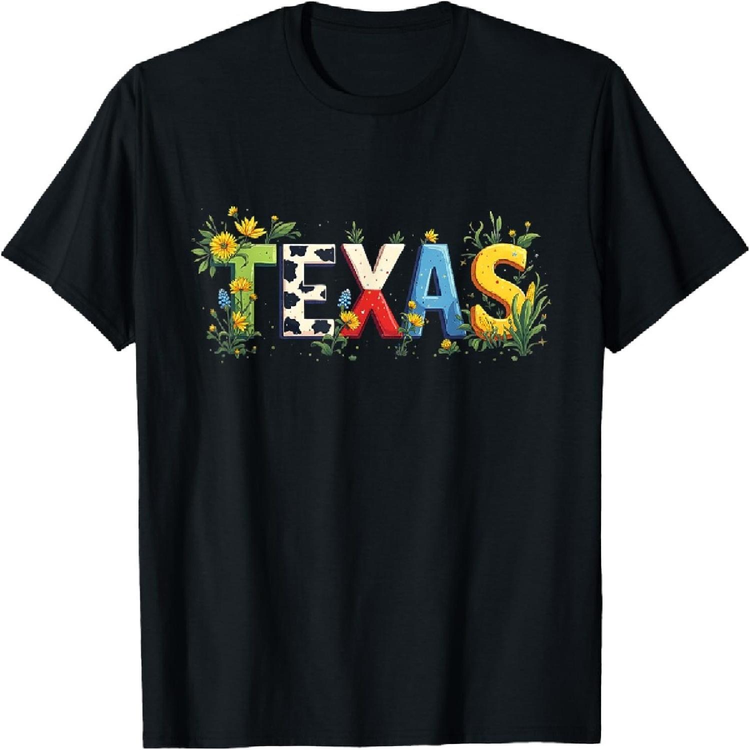 TEXAS Retro Vibes Text Design Bold Colors & Shining Stars T-Shirt XXXXXL разноцветный