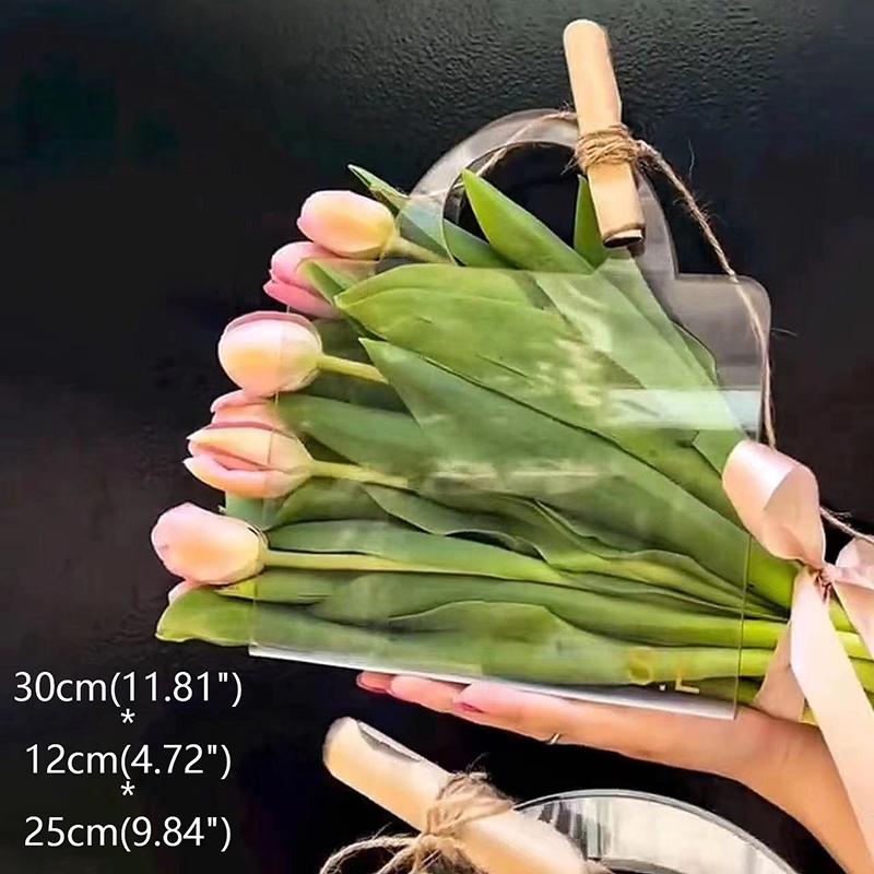 Transparent Flower Box With Handle Portable Flower Packing Bags Gift Contatiner Handbag Wedding Rose Wrapping Party Gift Box
