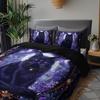 3pcs Mystic Black Cat Bedding Duvet Cover Set Moonlit Cat Bedding Quilt Set Purple Floral Themed Bed Set Elegant Moon & Stars