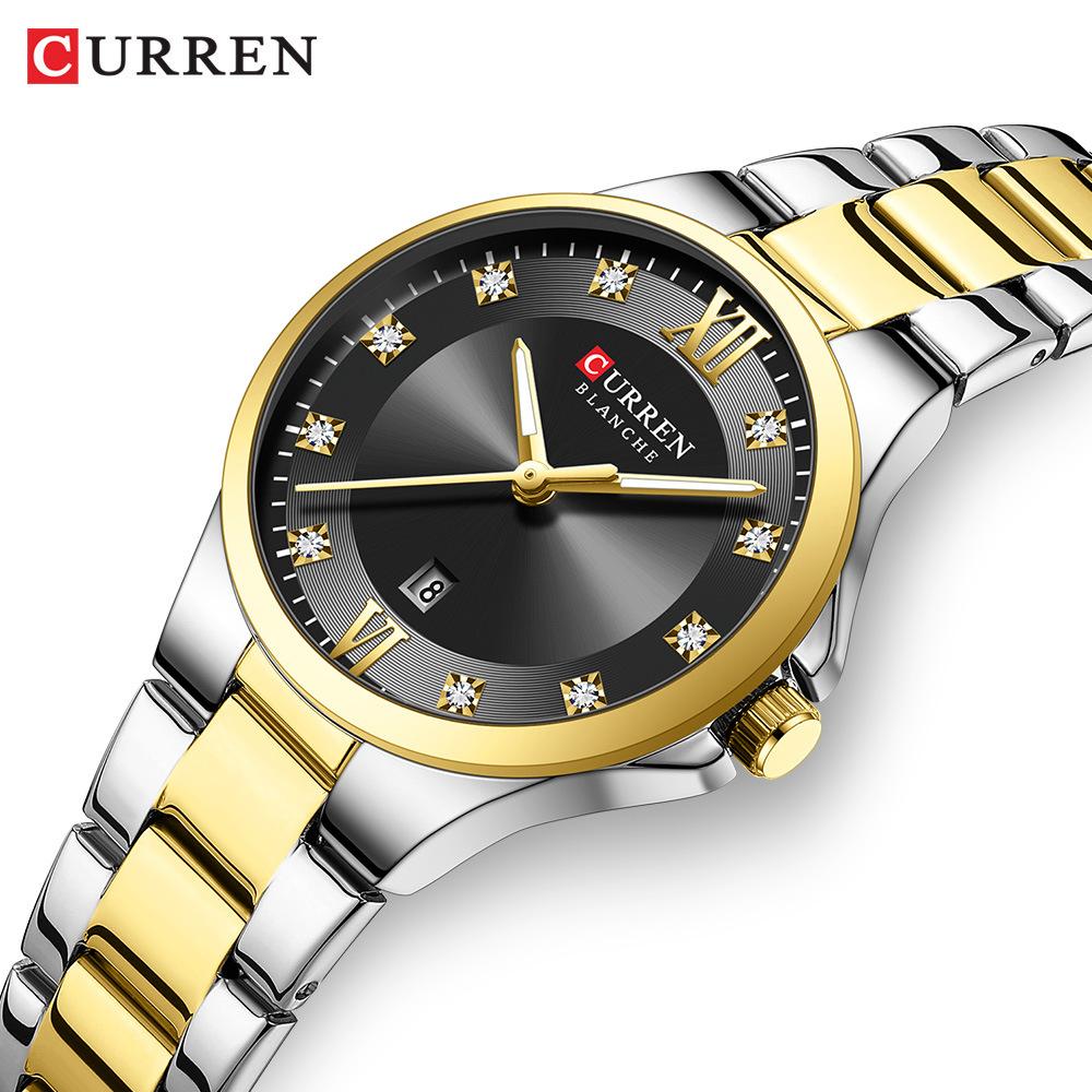 CURREN Brand Quartz Watch for Women Fashion Luxury Round Stainless Steel Waterproof Luminous Ladies Wristwatch