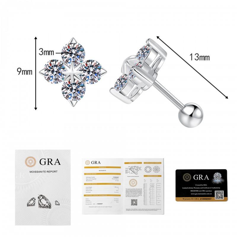 Sterling Clover Stud Earrings With D Color Moissanite Gemstone Minimalist Fashion Jewelry Women 925 Sterling Silver