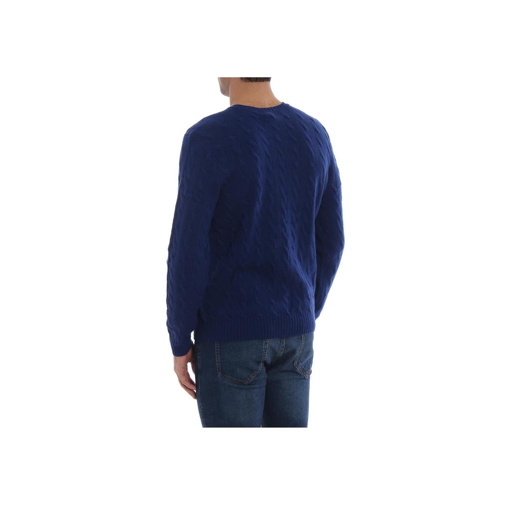 Polo Ralph Lauren FW23 Small Pony Logo Embroidered Crew Neck Cable Knit Sweater Men Sweater Navy-Blue MNPOSWE16820142-410