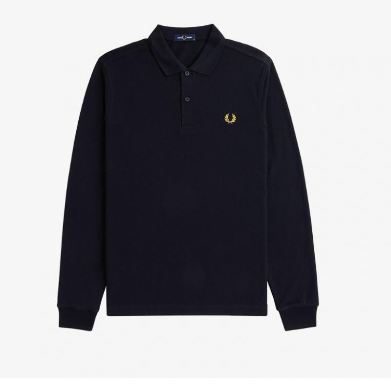 Fred Perry Long Sleeve Plain Fred Perry Shirt Navy Honeycomb Afpm2436006 W75