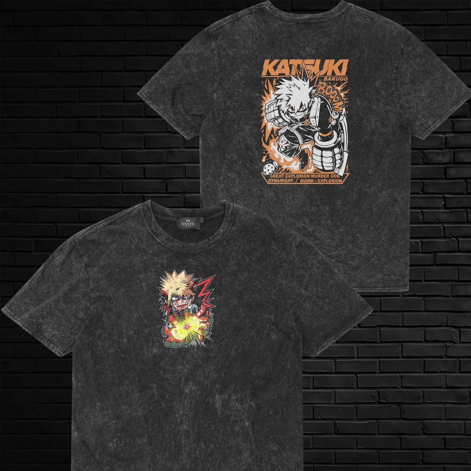 

Katsuki Bakugo Dynamight Hero Explosion Acid Wash T-Shirt Graphic Tee Mens 3XL