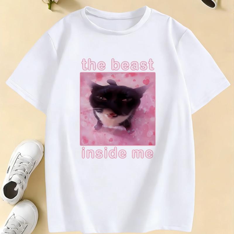 

Fashion Top The Beast Inside Me Cat Meme Print T Shirts Cartoon Kids Children s T-shirt Boys Girls Summer Spring Casual Top Tee XS белый