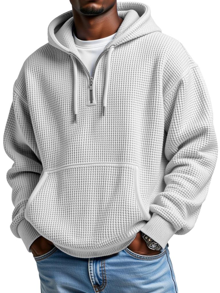 Stil Herren Waffel Hoodie Mode Sport Lässig Pullover Fleece Dick Warm Winter Oberteil