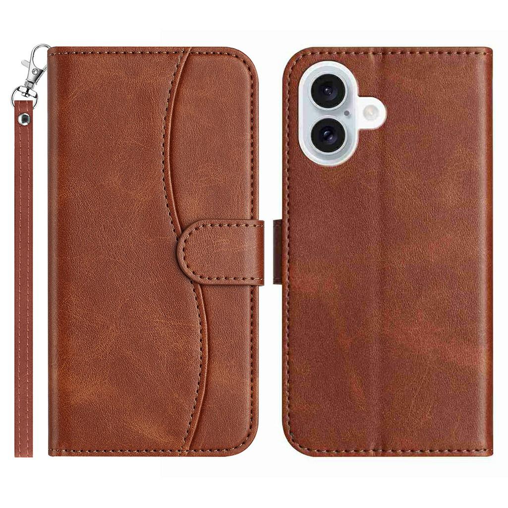 

Stand Case for iPhone 17 PU Leather Wallet Phone Cover S Shape Stitching Design with Strap Coffee