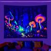 1pc Fluorescent mushroom forest planet black light tapestry, UV neon light tapestry, room wall decoration tapestry