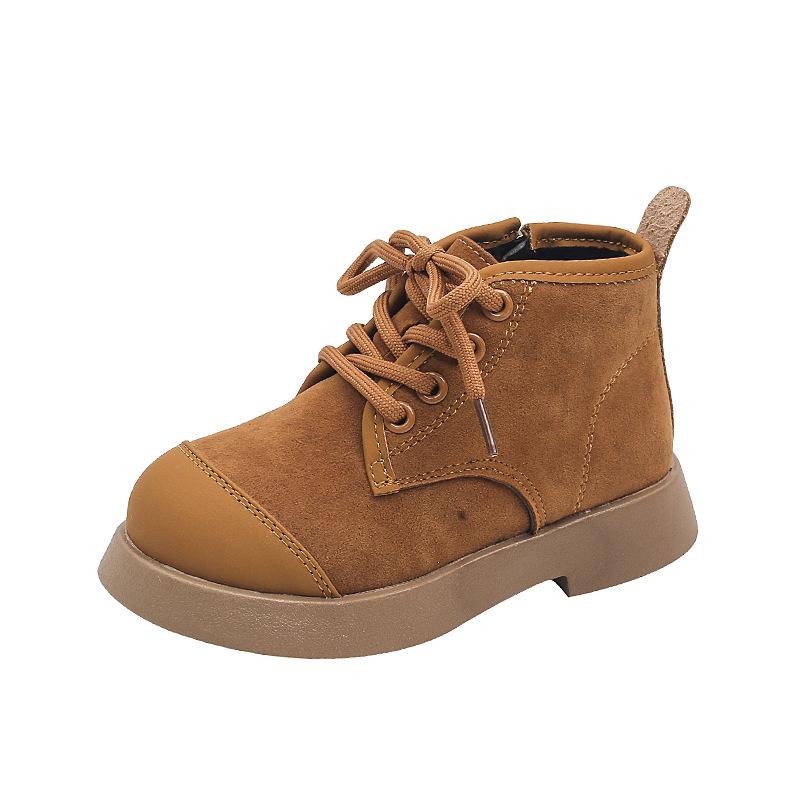 Girls' Short Boots British Style Children's Plush Boots Autumn and Winter Style Little Girl Leather Boots Boys Warm Short Boots