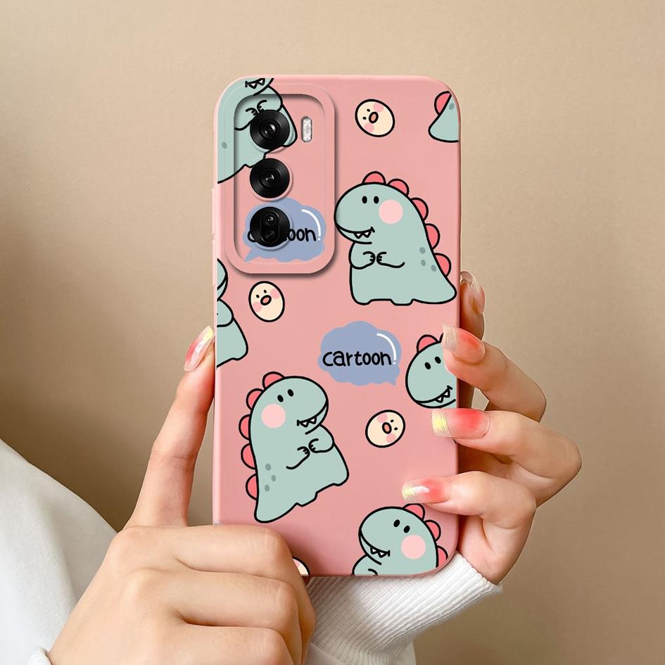Handyhülle für Oppo Realme Narzo N63 C61 C63 Reno 12 Reno12 Pro F Bumper Beliebte Cartoon Dinosaurier Hülle Anti-Sturz Flüssigsilikonhülle für OPPO Hüllen