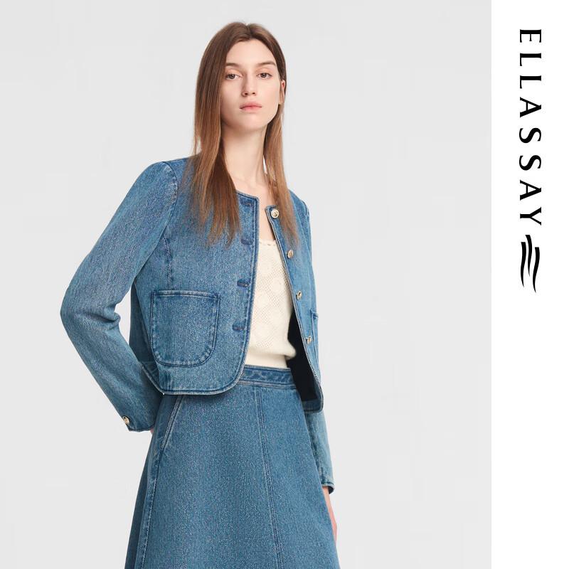 

ELLASSAY Women s Round Neck Slim-Fit Denim Short Jacket L