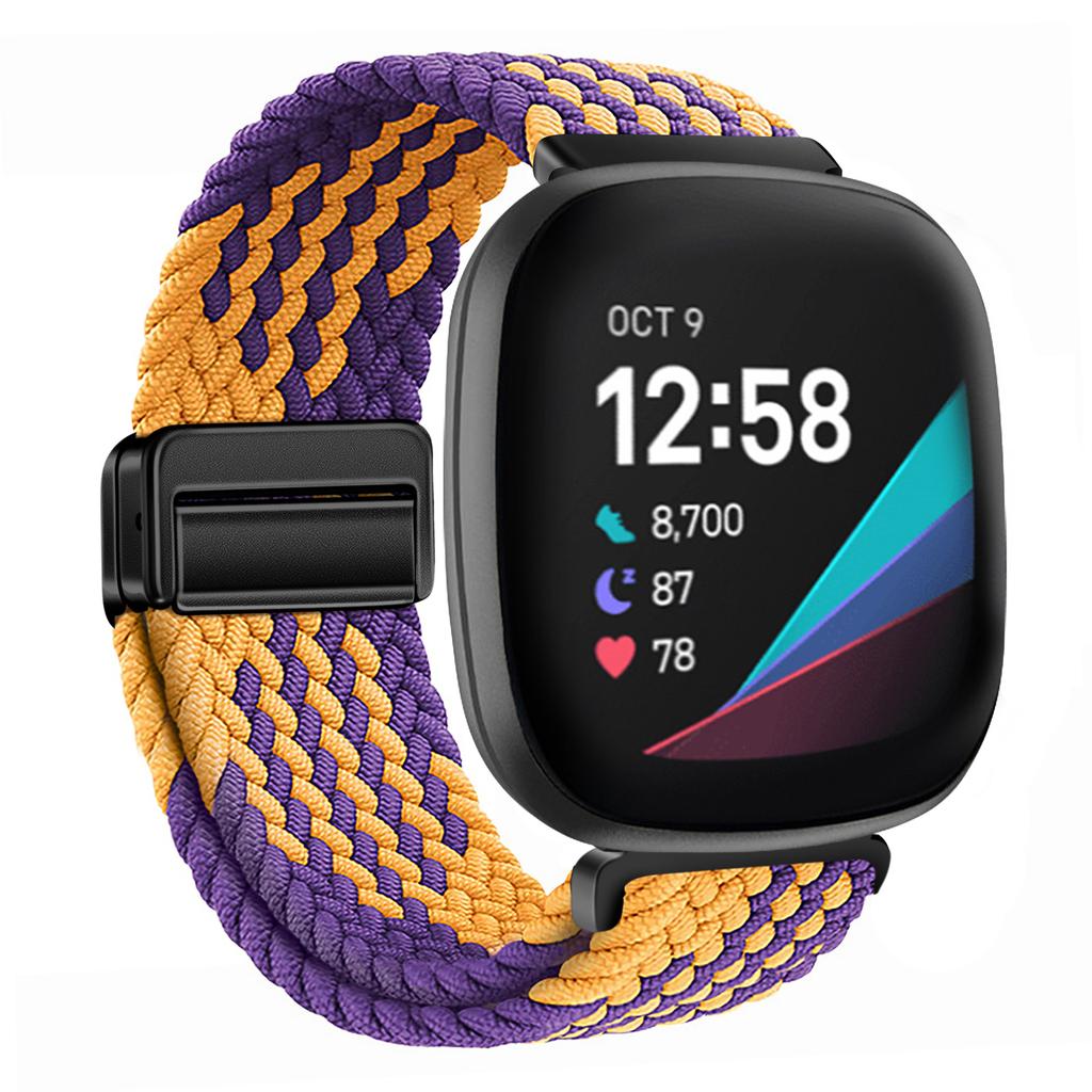 Nylon Braided Loop Strap For Fitbit Versa 4/3 Adjustable Metal Magnetic Bracelet Wristband For Fitbit Sense 2/1 Band Accessories