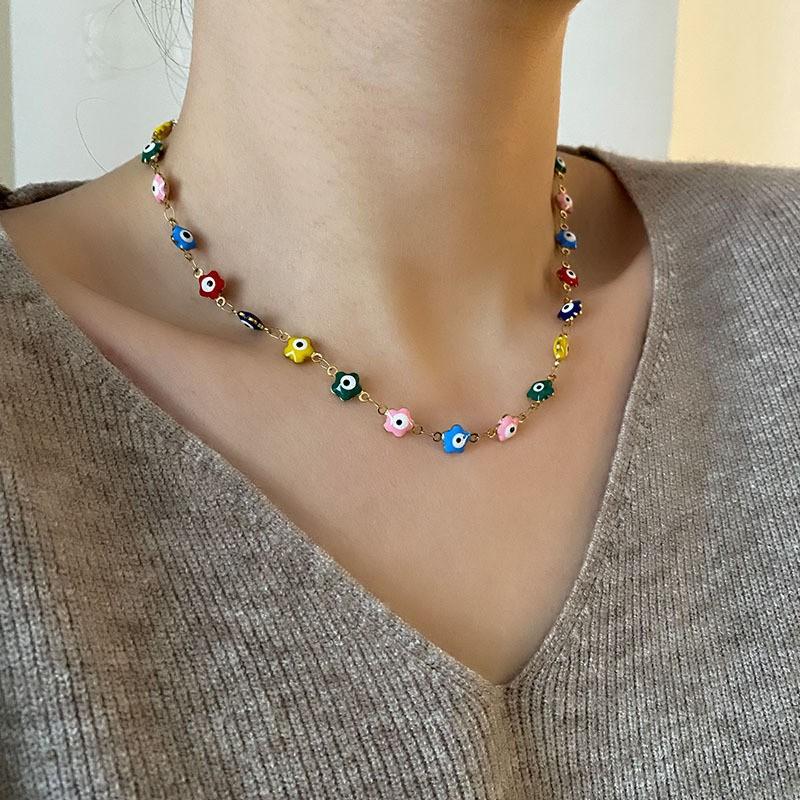 Gioielli da Donna Colorati Stile Dopamina Acciaio Titanio Leggero Lusso Catena per Clavicola e Bracciale