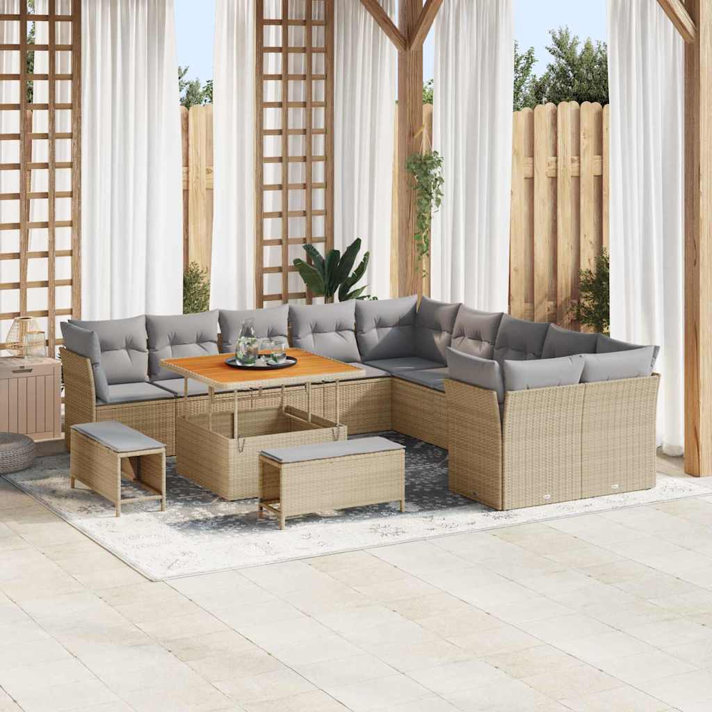 Garden Sofa Set 13 Pcs Beige Poly Rattan