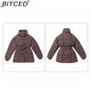 Jachetă Crop din Bumbac BITCED Iarnă Casual cu Croială Largă Caldă Guler Înalt cu Curea Jachetă din Bumbac