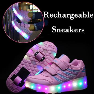 Le scarpe da ginnastica luminose ricaricabili rimovibili per bambini con doppia ruota possono essere scarpe da ginnastica per bambini su pattinaggio a rotelle