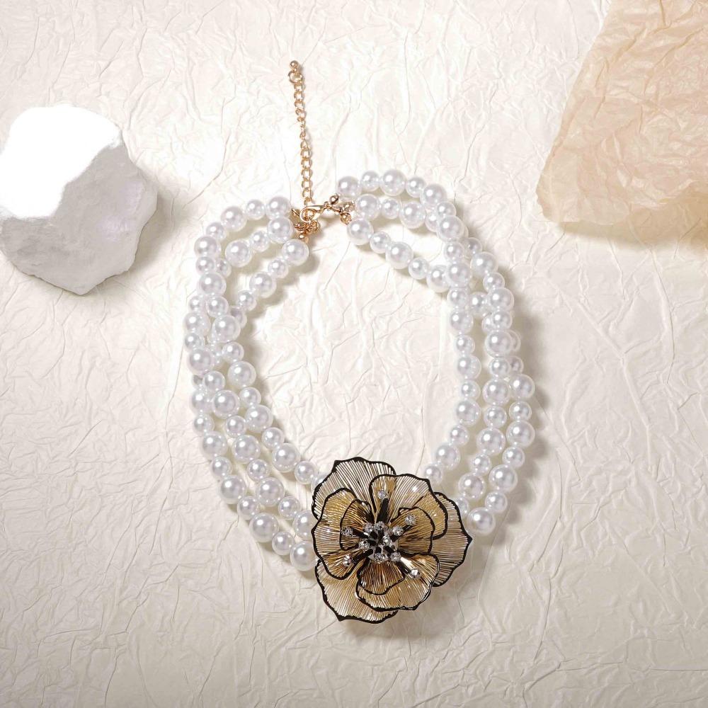 Hand Chain Geometric Lines Necklace Elegant Floral Pearls Ear Studs Girls