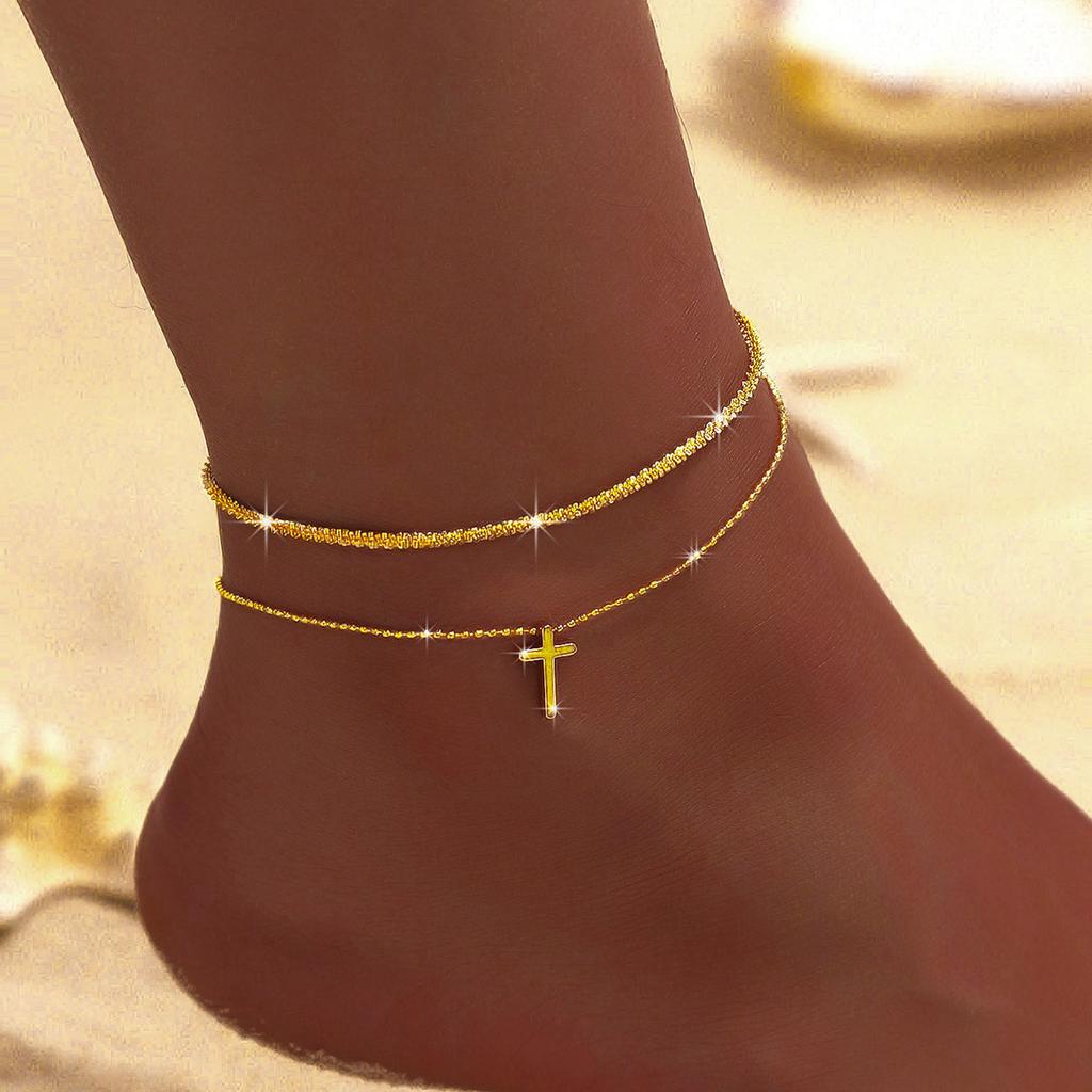 Shiny Sparkling Simple Anklet for Women Gold Silver Color Elegant Jewelry Female Beach Ankle Bracelet on Foot Party Gift