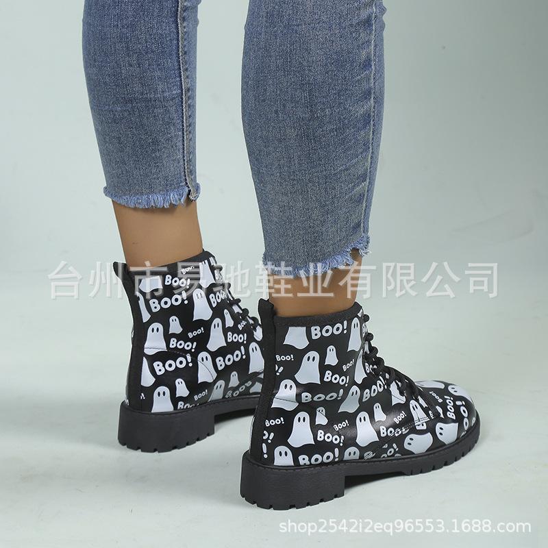 2025 Winter New Short Boots Women's Short Tube Women's Tooling Martin Boots Cartoon Halloween Short Boots