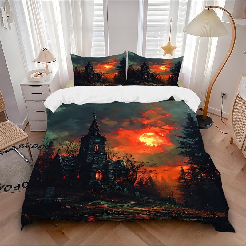 

3pc Eerie Twilight Castle Cover Set - 1 Quilt Cover + 2 Pillowcases, All Seasons Bedroom Setting, Perfect for Home094 135x200cm