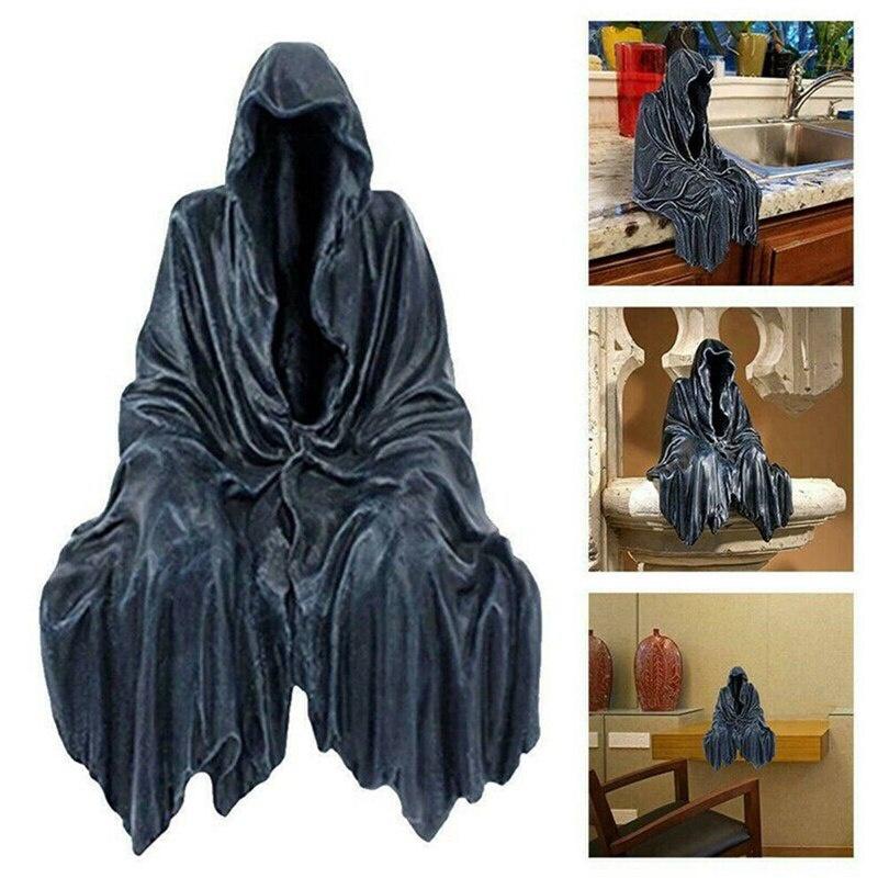 Black Grim Reaper Statue Thrilling  Robe Nightcrawler Resin Desktop Figurine Ornaments Horror Ghost Sculpture Decorations