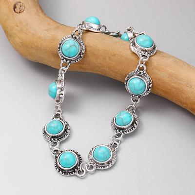 New Fashion Versatile Retro Ethnic Style Feet Chain Alloy Imitation Turquoise Feet Decoration Women'S Festival Party Accessories